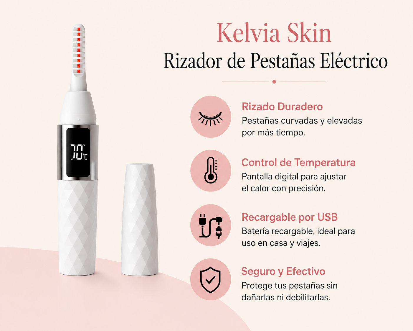 Rizador de Pestañas Eléctrico con Pantalla Digital y Control de Temperatura