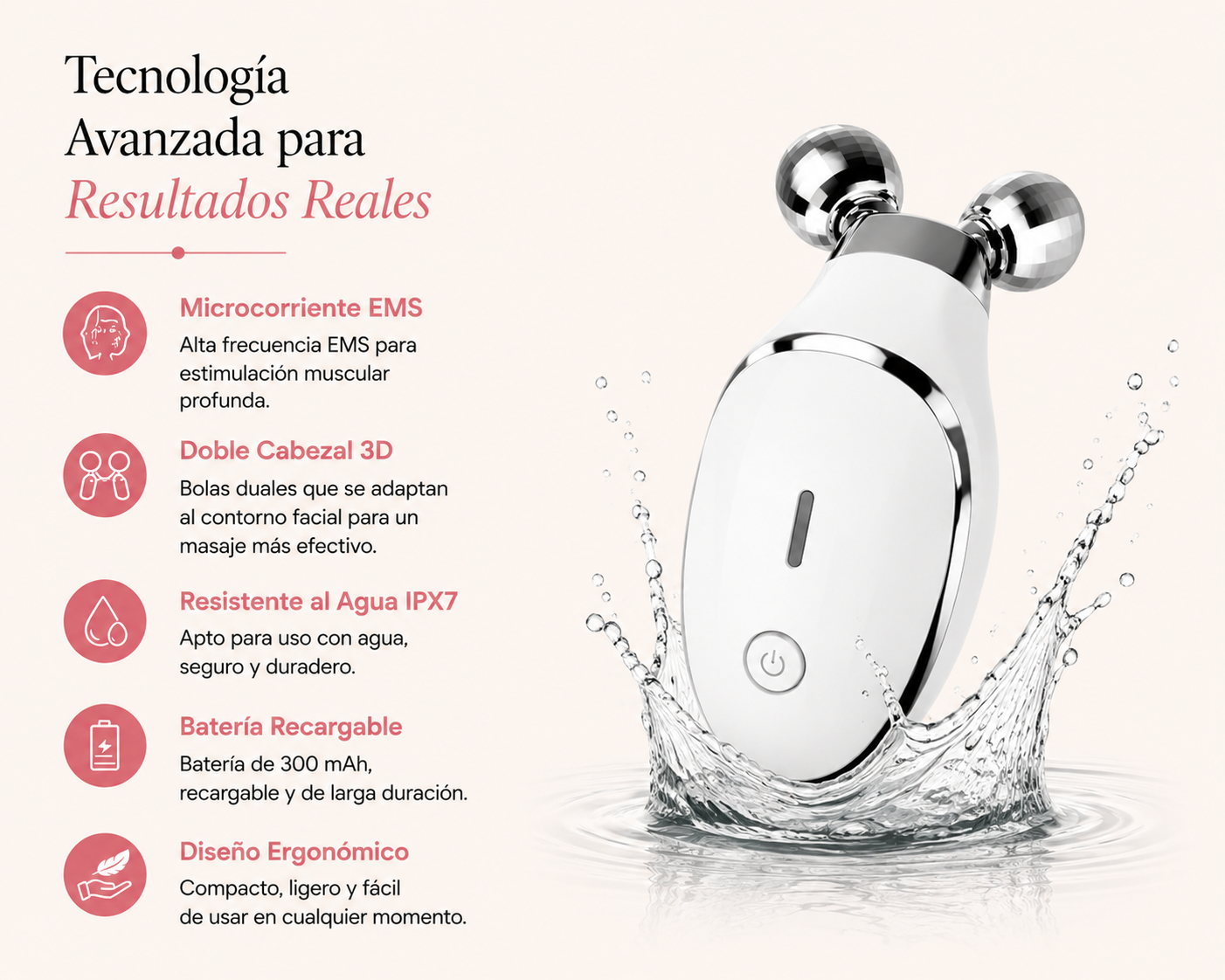 Masajeador Facial EMS con Microcorriente de Doble Cabezal