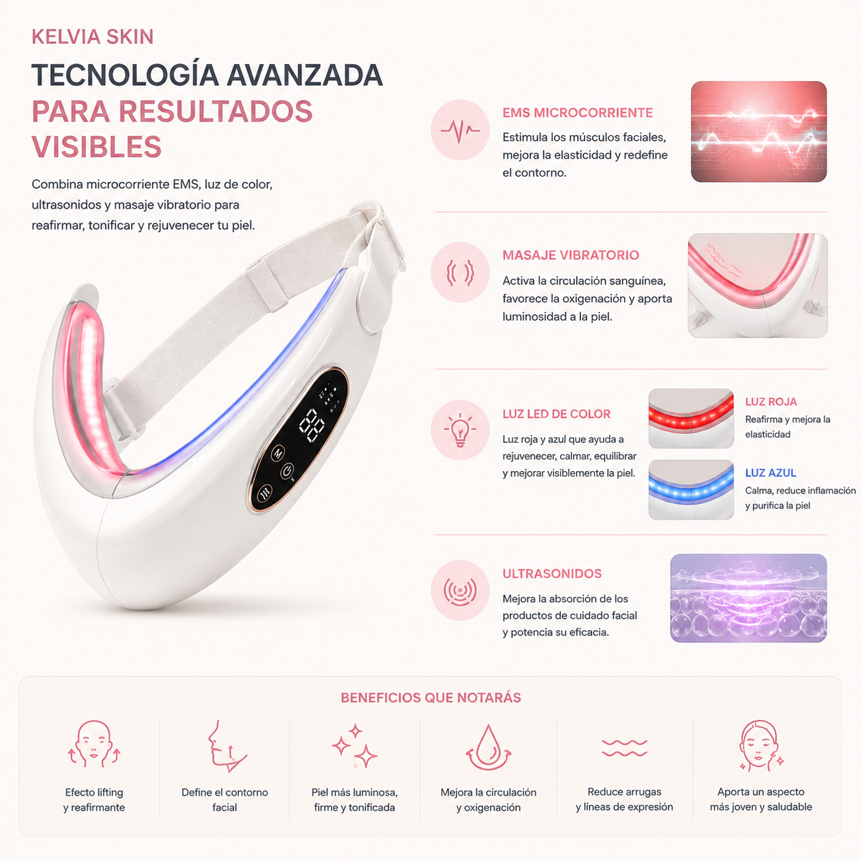 Masajeador Facial Lifting EMS con Microcorriente