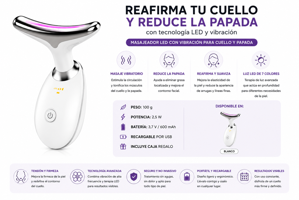 Masajeador LED con Vibración para Cuello y Papada