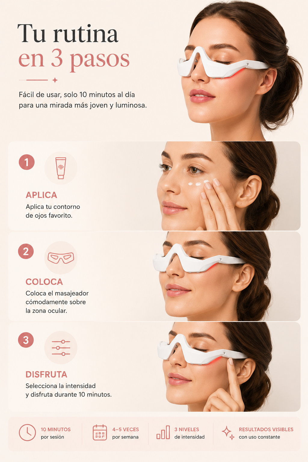 Masajeador de Ojos con Luz Roja y Microcorriente EMS